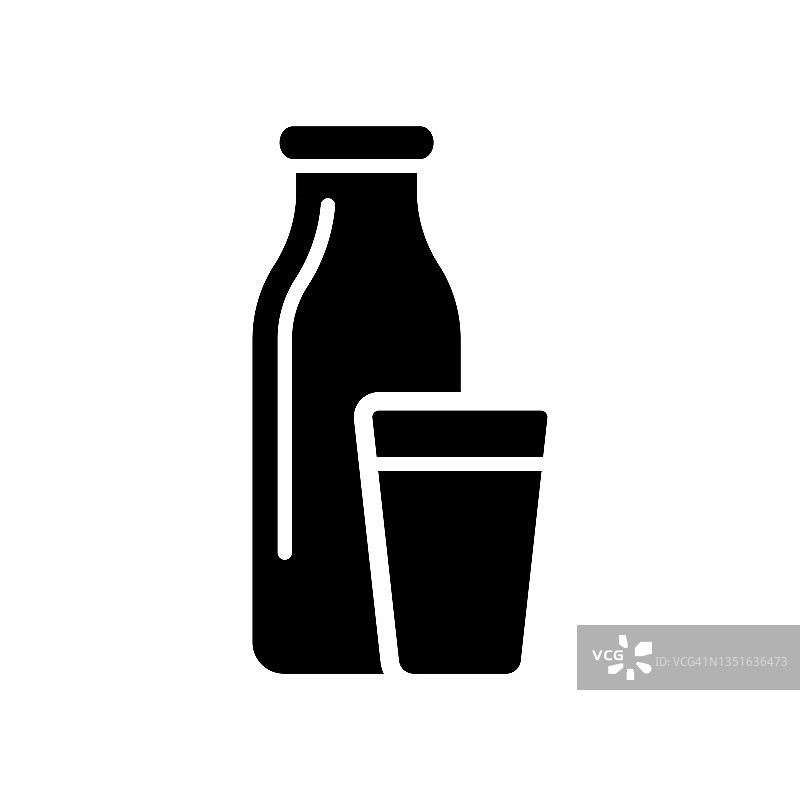 瓶子和玻璃图标。黑色的轮廓。正面的看法。矢量简单的平面图形插图。在白色背景上孤立的物体。隔离。图片素材