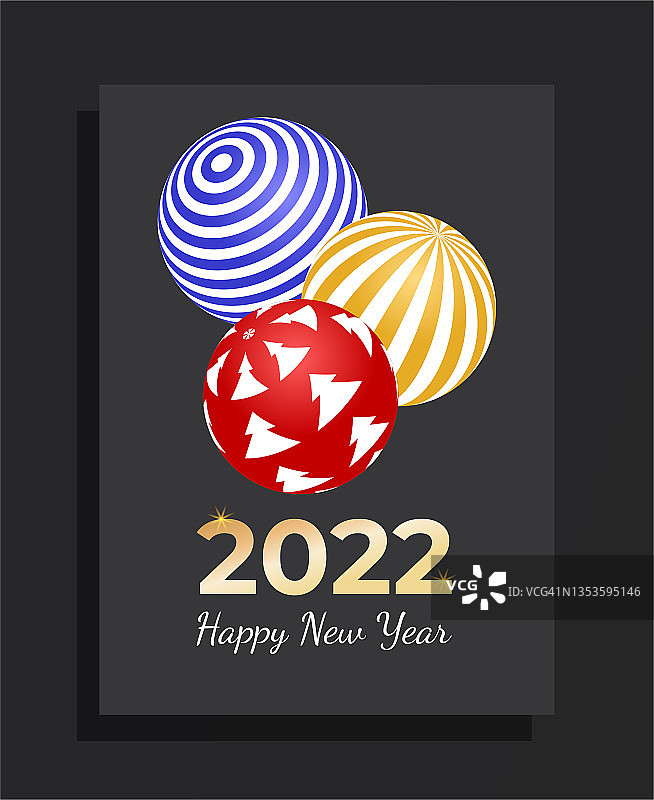 2022年新年海报与三维圣诞树球玩具在不同的梯度颜色。图片素材