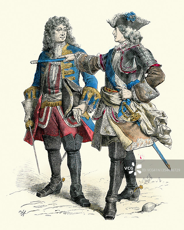 法国国王路易十五和他的将军，军服，士兵，18世纪图片素材