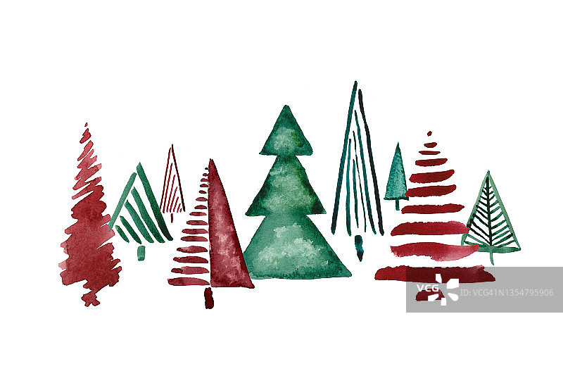 水彩圣诞树孤立在白色背景图片素材