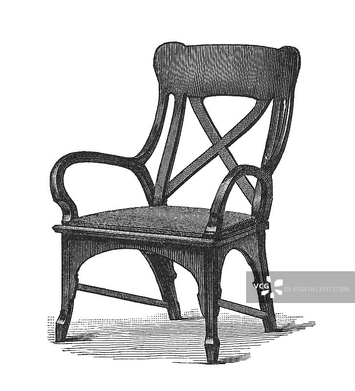 新艺术时期的老雕刻插图家具-理查德·里默施密德椅子图片素材