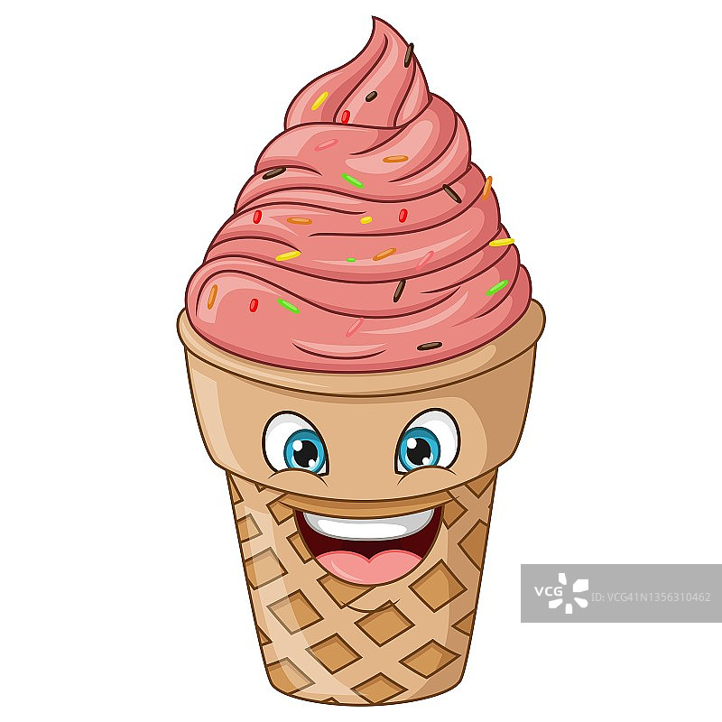 可爱的微笑冰淇淋蛋卷卡通人物图片素材
