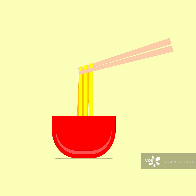面条碗和筷子平面矢量图片素材