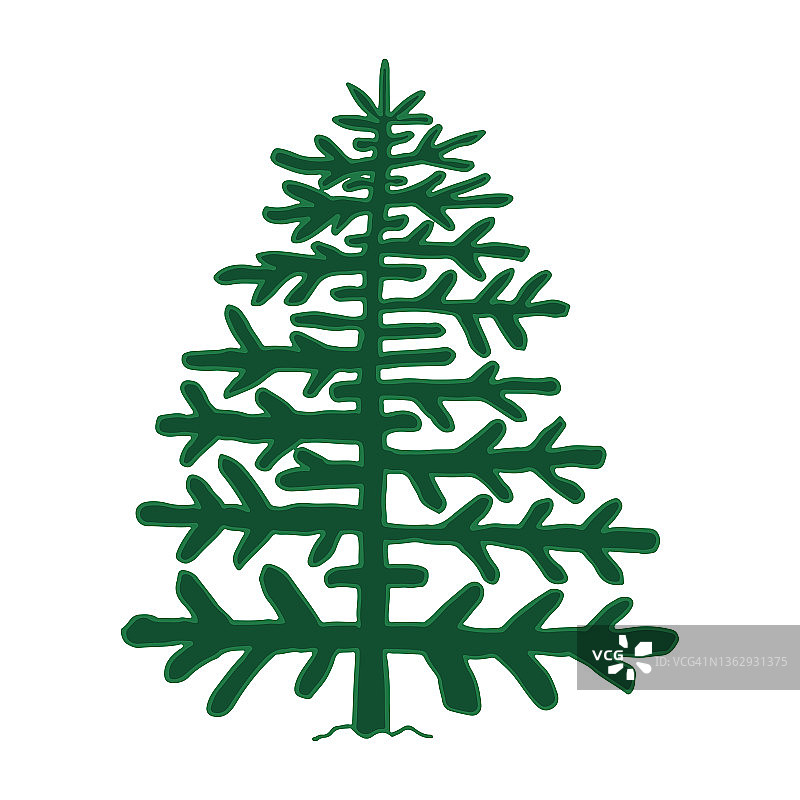 涂鸦绿树云杉线条艺术。手绘矢量插图。森林松。圣诞节冬季图形简单的草图。孤立的设计元素图片素材