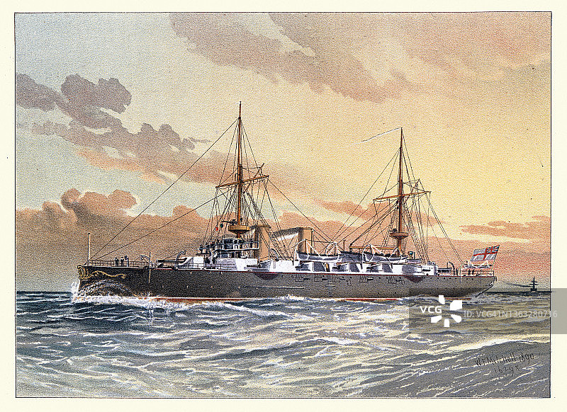 维多利亚时代的英国皇家海军军舰，HMS无畏，奥兰多级装甲巡洋舰图片素材