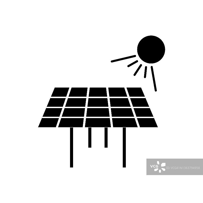 太阳能电池板图标在平坦的风格在白色背景。替代能源。图片素材