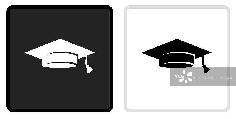毕业帽图标上的黑色按钮与白色翻转图片素材