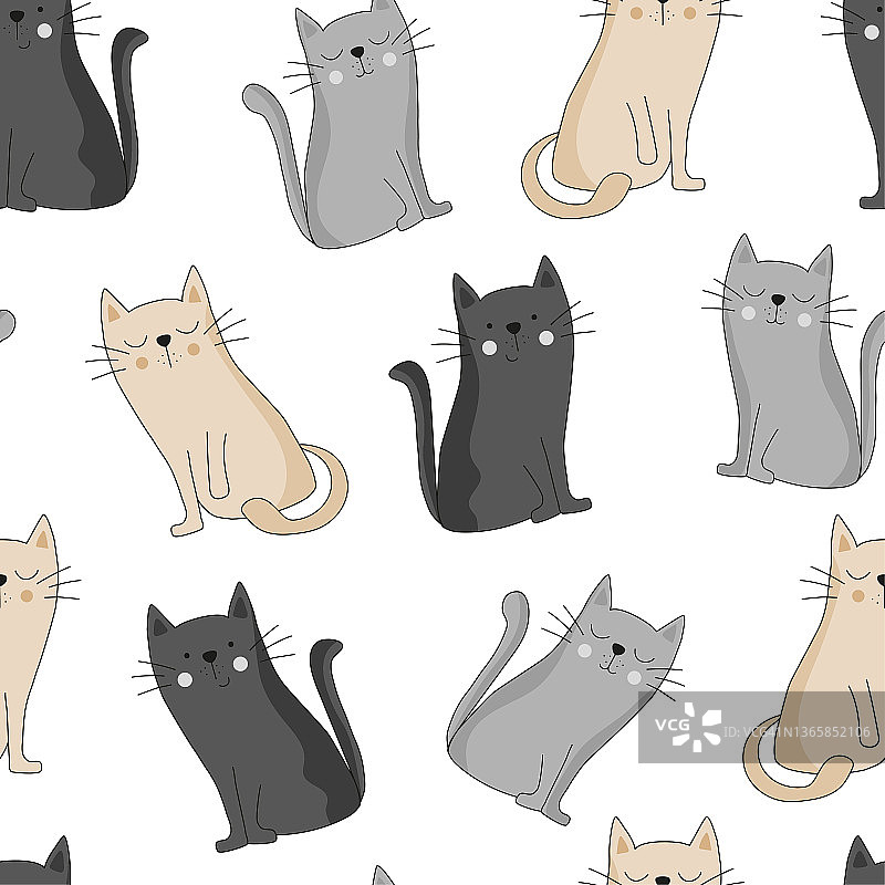 猫无缝图案手绘设计图片素材