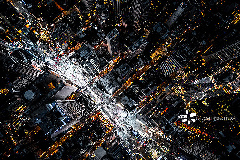 从直升飞机上俯瞰著名的纽约时代广场图片素材