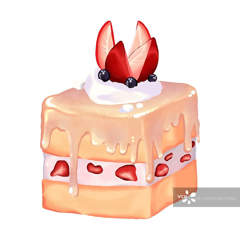 蛋糕与草莓和奶油上手绘插图设计图片素材