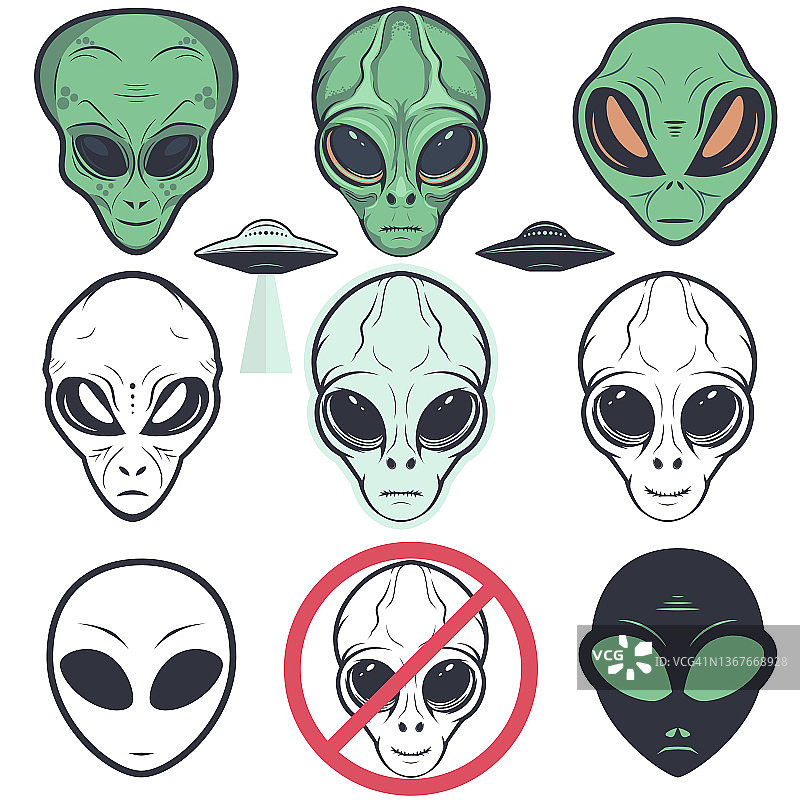 外星人脸图标集，人形头，矢量图片素材