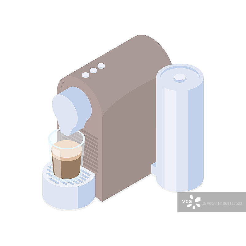 咖啡机。平面设计中的等距矢量插图。图片素材