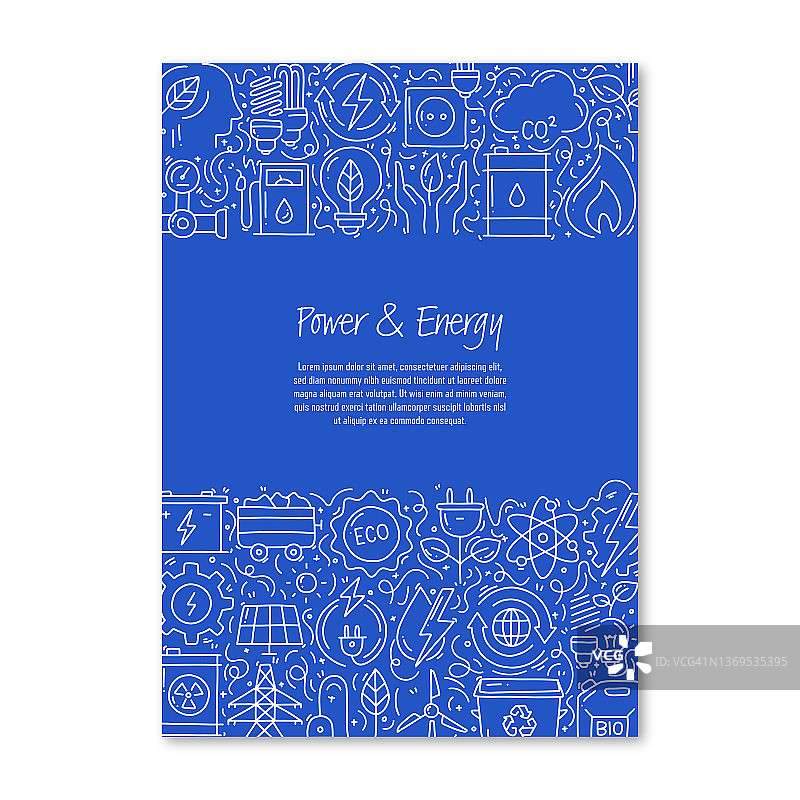 与能量和能量相关的物体和元素。手绘矢量涂鸦插图集合。海报，封面模板与不同的能量和能量对象图片素材