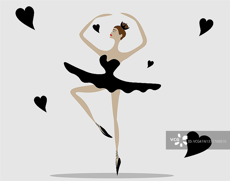 一个美丽的芭蕾舞演员的插图。那位穿着芭蕾舞裙的淑女在舞蹈的跳跃中显得优雅而优雅。芭蕾之美图片素材