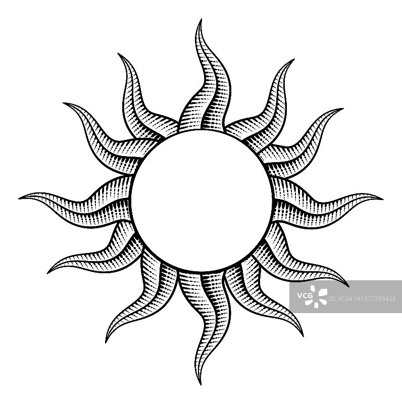 太阳轮廓木刻古董版画设计图片素材
