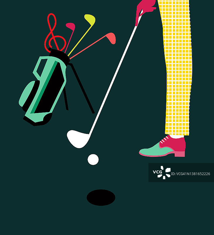 一名高尔夫球手与他的设备形成的音乐音符的形状的高尔夫十字图片素材