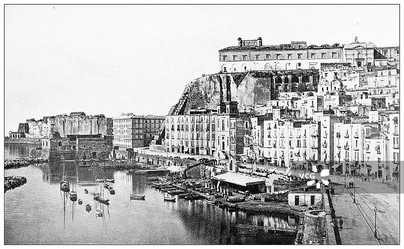 那不勒斯和坎帕尼亚的古董旅行照片:圣卢西亚码头图片素材
