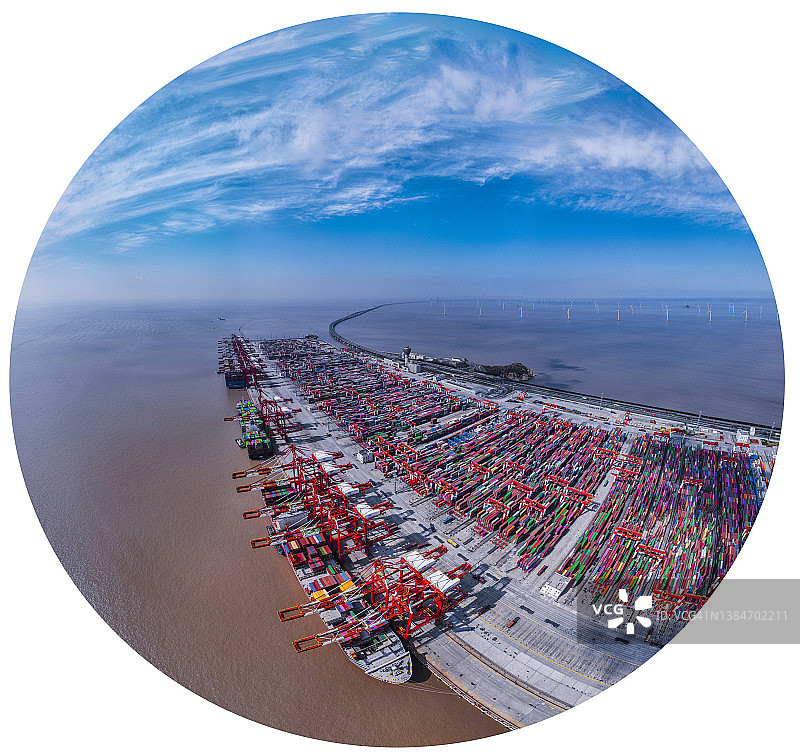 上海洋山集装箱港360度鸟瞰图图片素材
