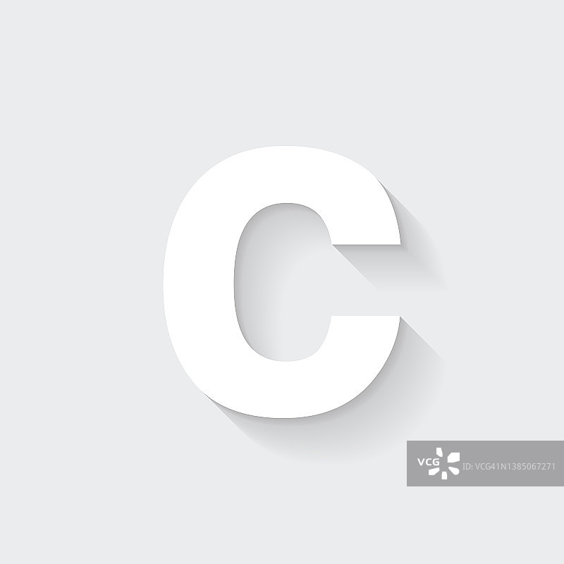 字母c.图标与空白背景上的长阴影-平面设计图片素材