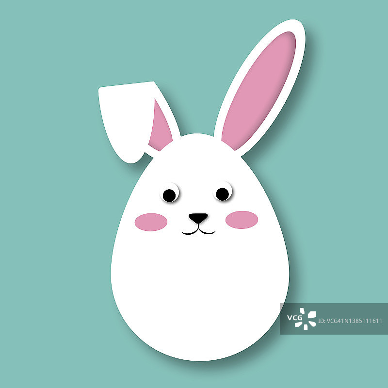 可爱的兔子孤立在绿色的背景上。卡通兔子。复活节快乐的概念。图片素材