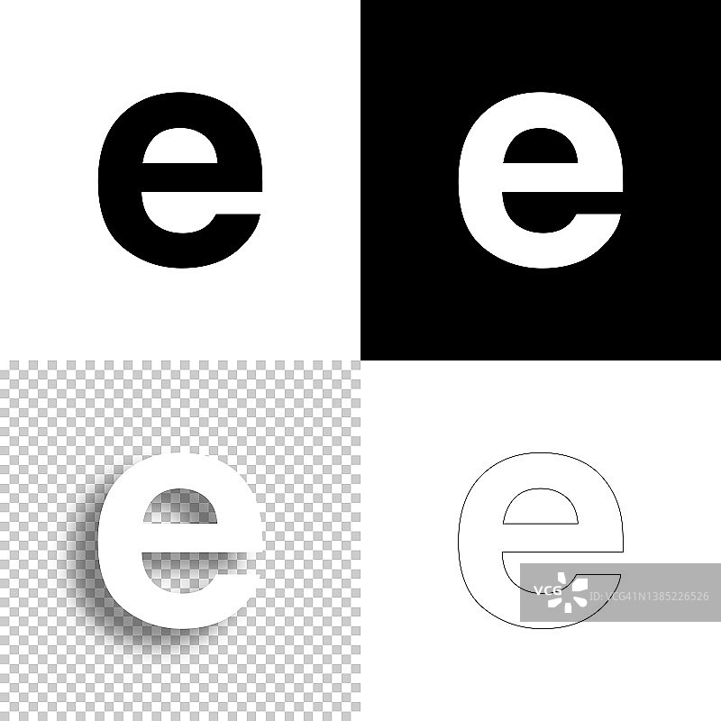 字母e.图标设计。空白，白色和黑色背景-线图标图片素材
