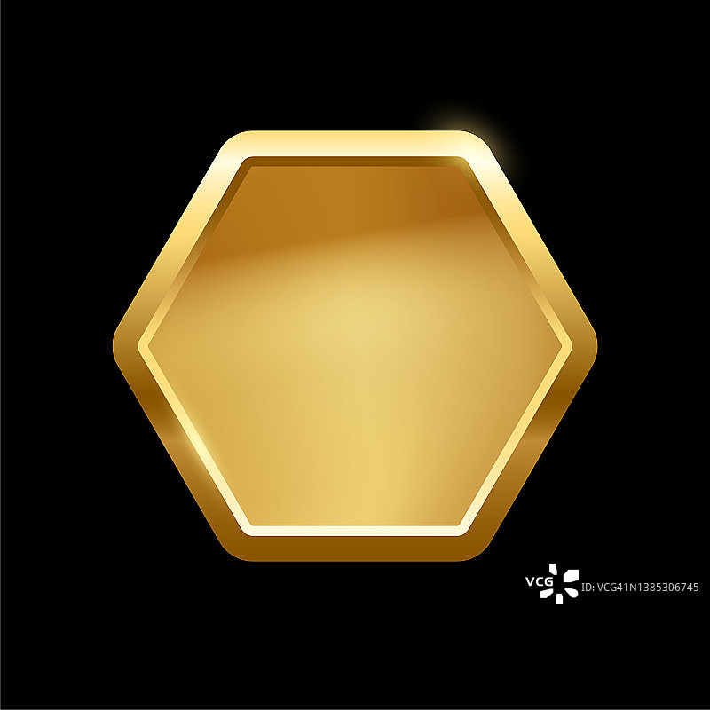 金色六角形按钮与框架，3d金色光泽优雅的设计为空徽章图片素材