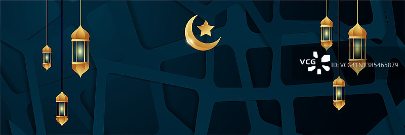 斋月卡里姆横旗背景。斋月卡里姆伊斯兰贺卡背景矢量插图图片素材