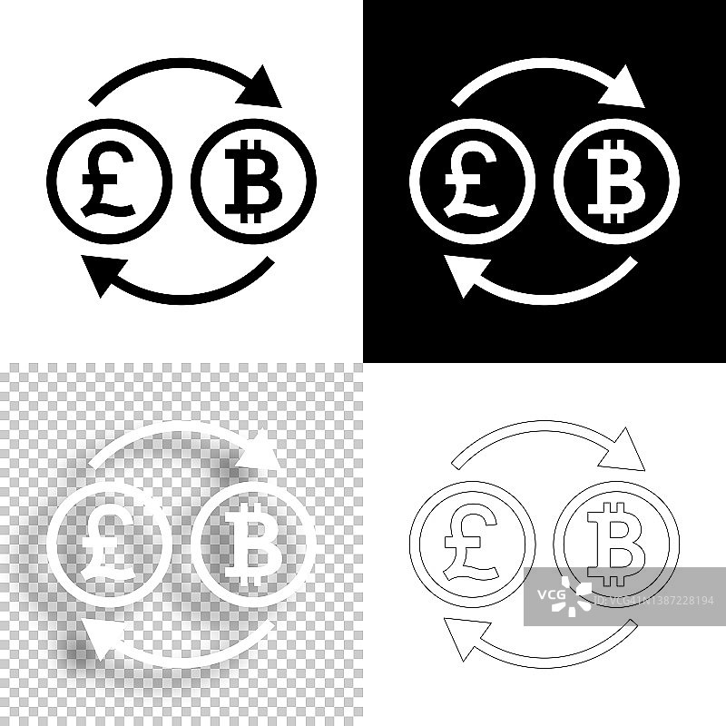 货币兑换-英镑比特币。图标设计。空白，白色和黑色背景-线图标图片素材
