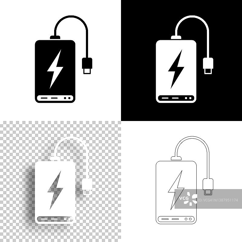 移动电源图标设计。空白，白色和黑色背景-线图标图片素材