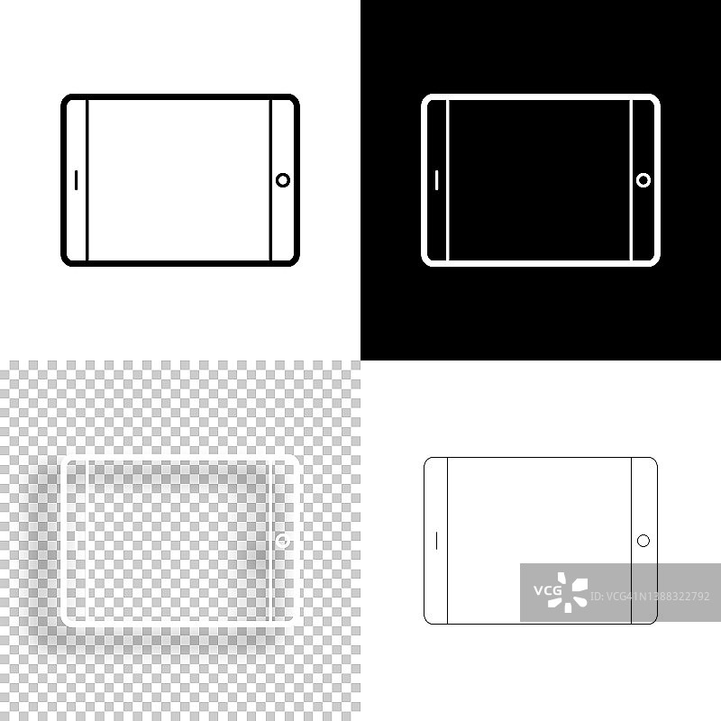 平板电脑-水平位置。图标设计。空白，白色和黑色背景-线图标图片素材