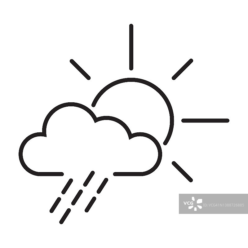 天气图标矢量太阳后面的云与雨的标志平面设计，标志，网站，社交媒体，移动应用程序，UI图片素材