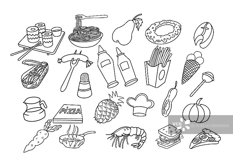 食物和烹饪涂鸦设置图片素材