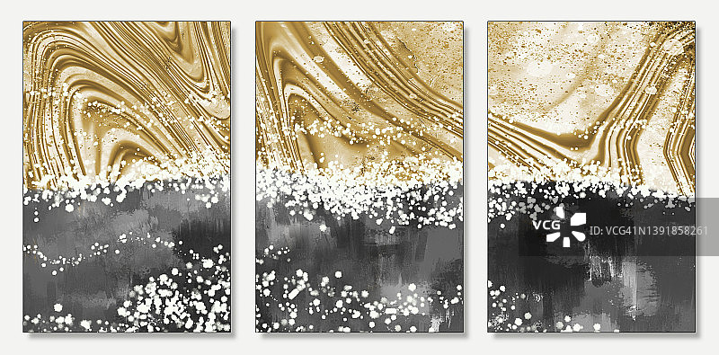 三维抽象的金色纹理油漆漩涡背景。水彩晶洞画背景图片素材