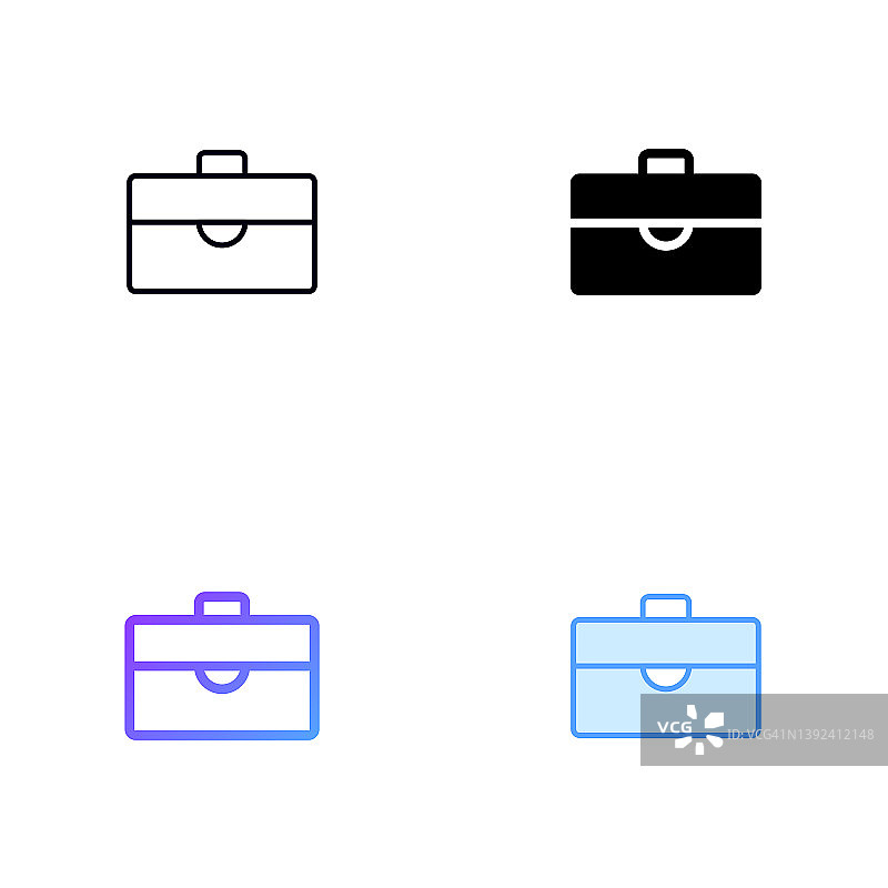 公文包图标设计在四种风格与可编辑的笔画。线，实线，平线和颜色梯度线。适合网页，移动应用，UI, UX和GUI设计。图片素材