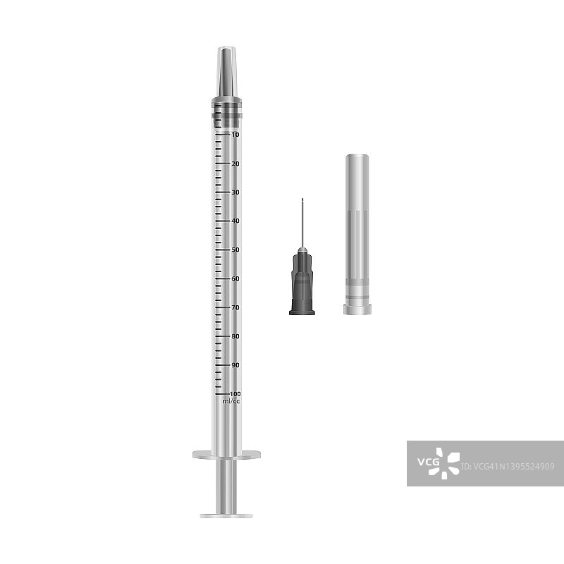 注射器5毫升，白色背景皮下注射针，医疗可重复使用，矢量格式图片素材