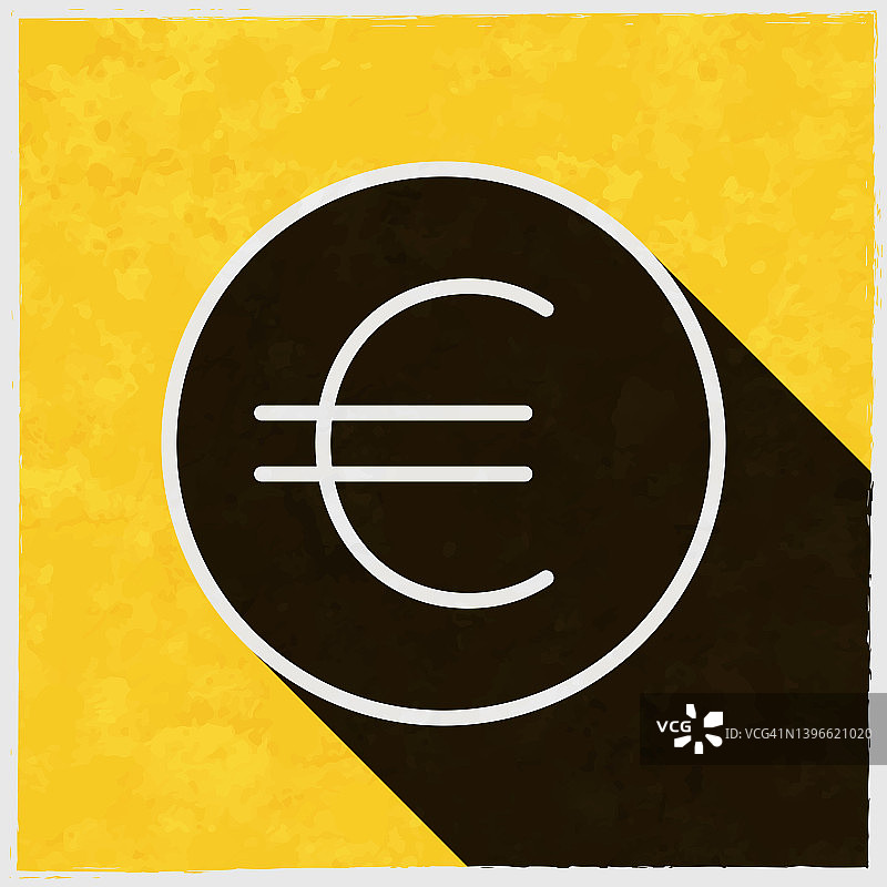 欧元硬币。图标与长阴影的纹理黄色背景图片素材