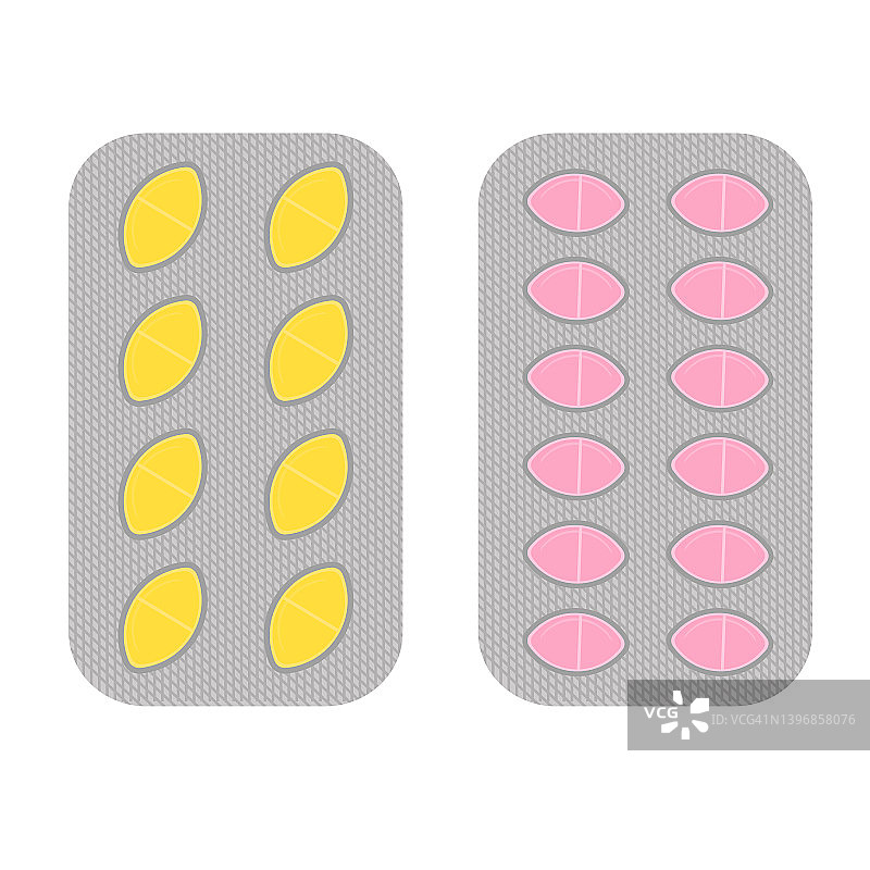 不同颜色的药片胶囊泡罩包装。阿司匹林、抗生素或止痛药图片素材