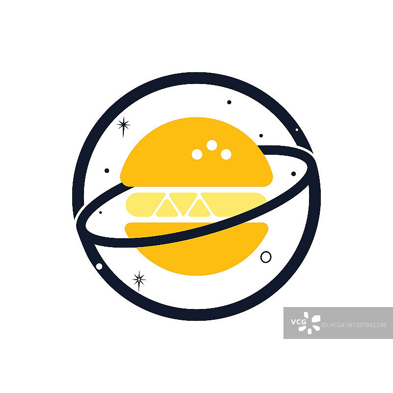 汉堡星球矢量logo设计。美食café和餐厅标志概念。图片素材