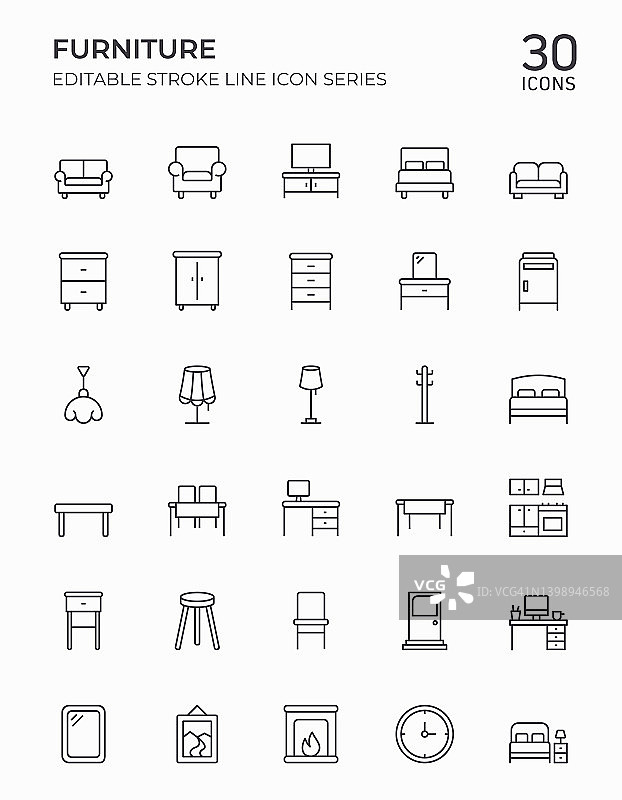 家具可编辑的描线图标图片素材