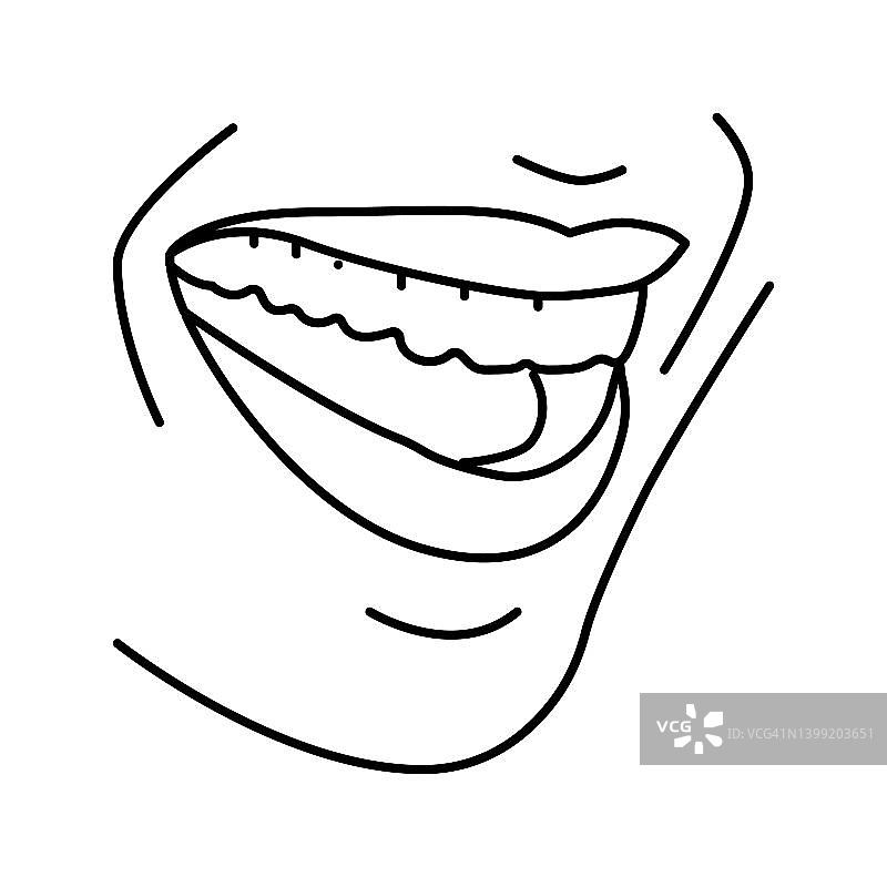 嘴巴与牙齿和嘴唇线条图标矢量插图图片素材