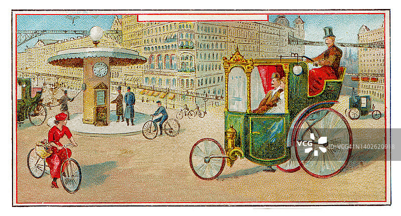 在2000年的城市看到了1900年的新艺术插画图片素材