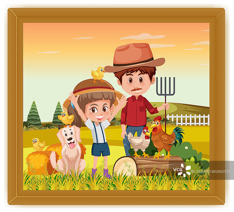 一张爸爸和女儿在农场的照片图片素材