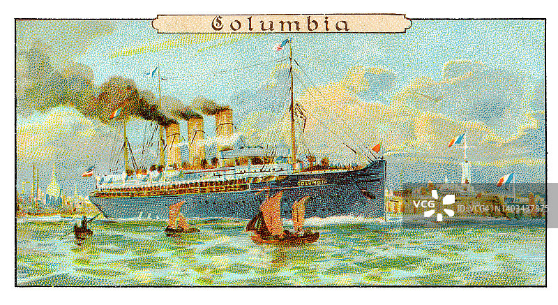 德国游船哥伦比亚附近瑟堡汽船新艺术插图1899年图片素材