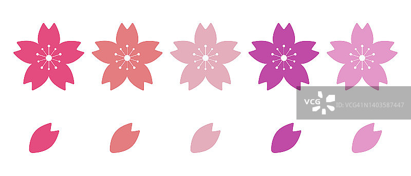 樱花图标设置。花瓣和樱花。向量。图片素材