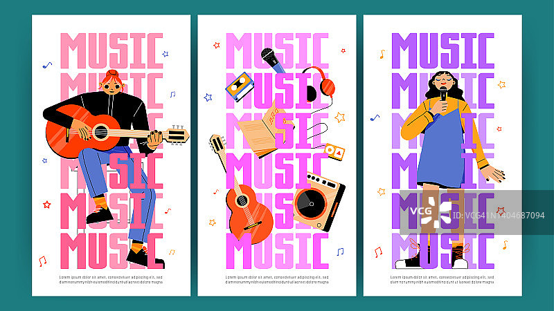 音乐海报与歌手和音乐家与吉他图片素材
