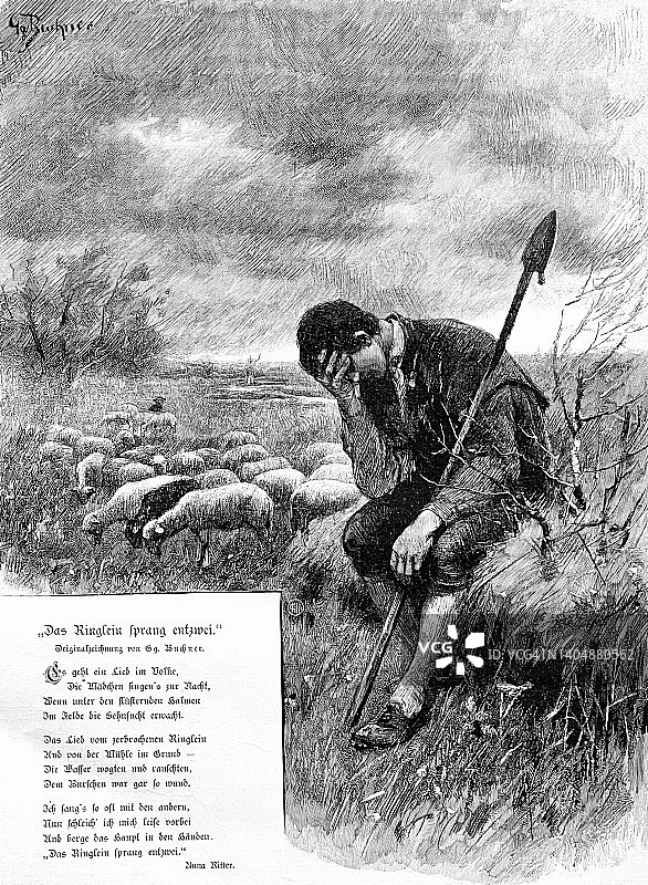 牧羊人用手捂着脸，坐在草地上，神情沮丧图片素材