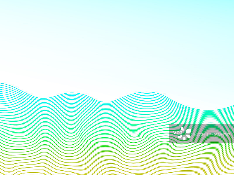 海景与海浪和沙滩。数字模拟。米色，海蓝宝石，蓝绿色背景。五彩缤纷的波型。暑假的概念。抽象设计与拷贝空间的横幅，海报，传单，邀请，礼品卡图片素材