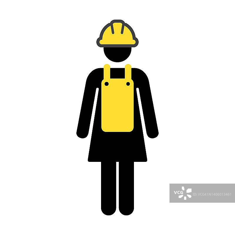 建筑工人图标矢量女性服务人员配置头像与安全帽在字形象形图插图图片素材
