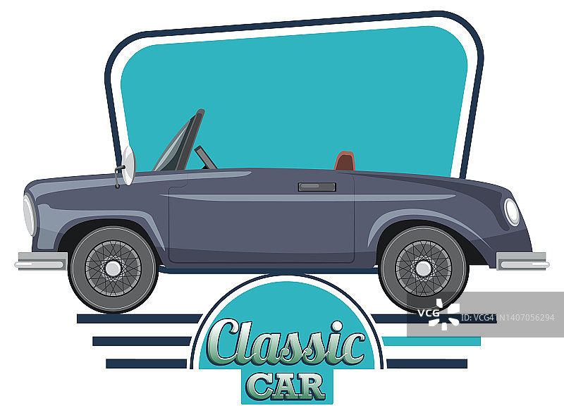 经典的汽车标志与经典的汽车在白色背景图片素材