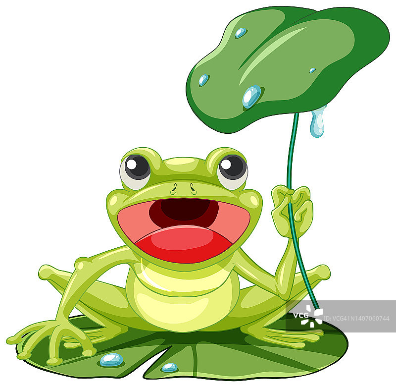 卡通青蛙抱着荷叶图片素材
